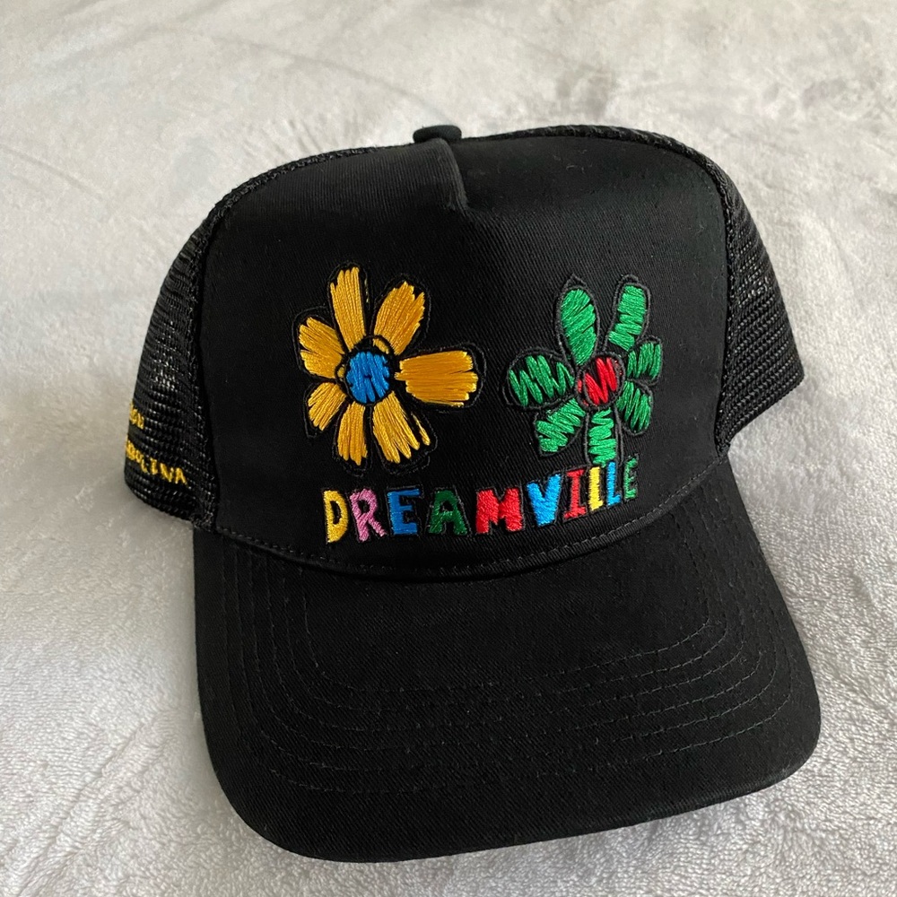 Dreamville Festival 2024 Watercolor Flowers Black Trucker Hat New